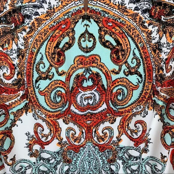 Donna Morgan Orange Print Sleeveless Boho Scarf Print Maxi Dress 6 - Picture 5 of 16